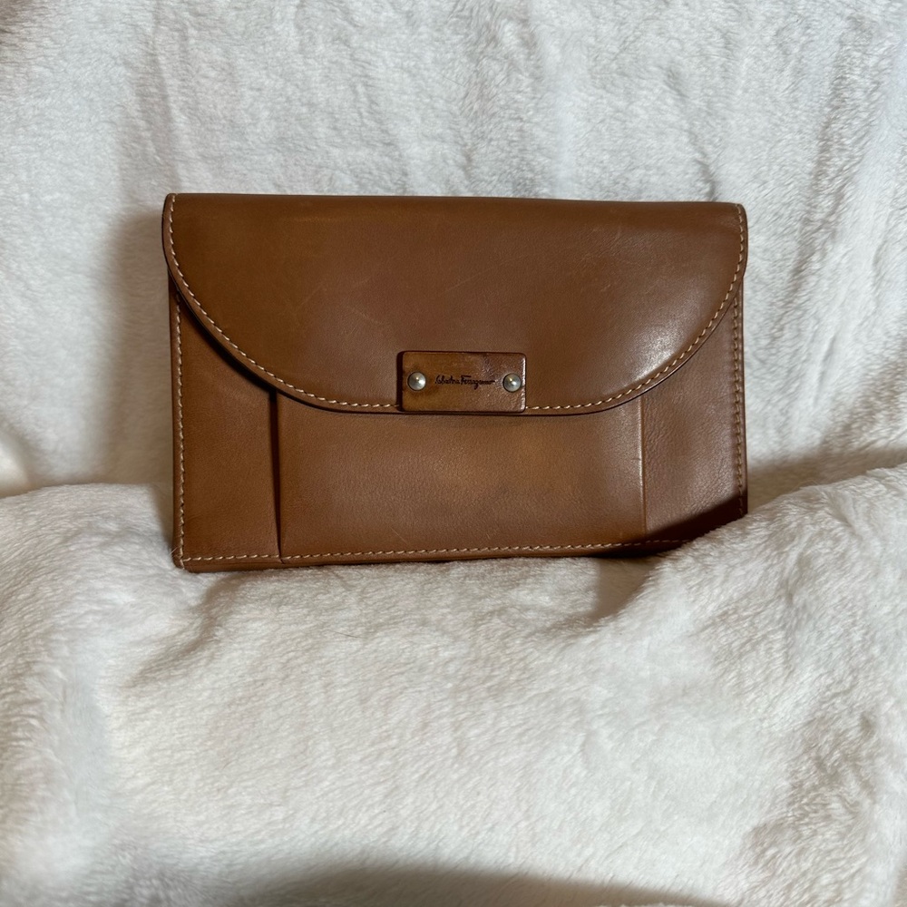 Salvatore Ferragamo Tan Leather Envelope Clutch